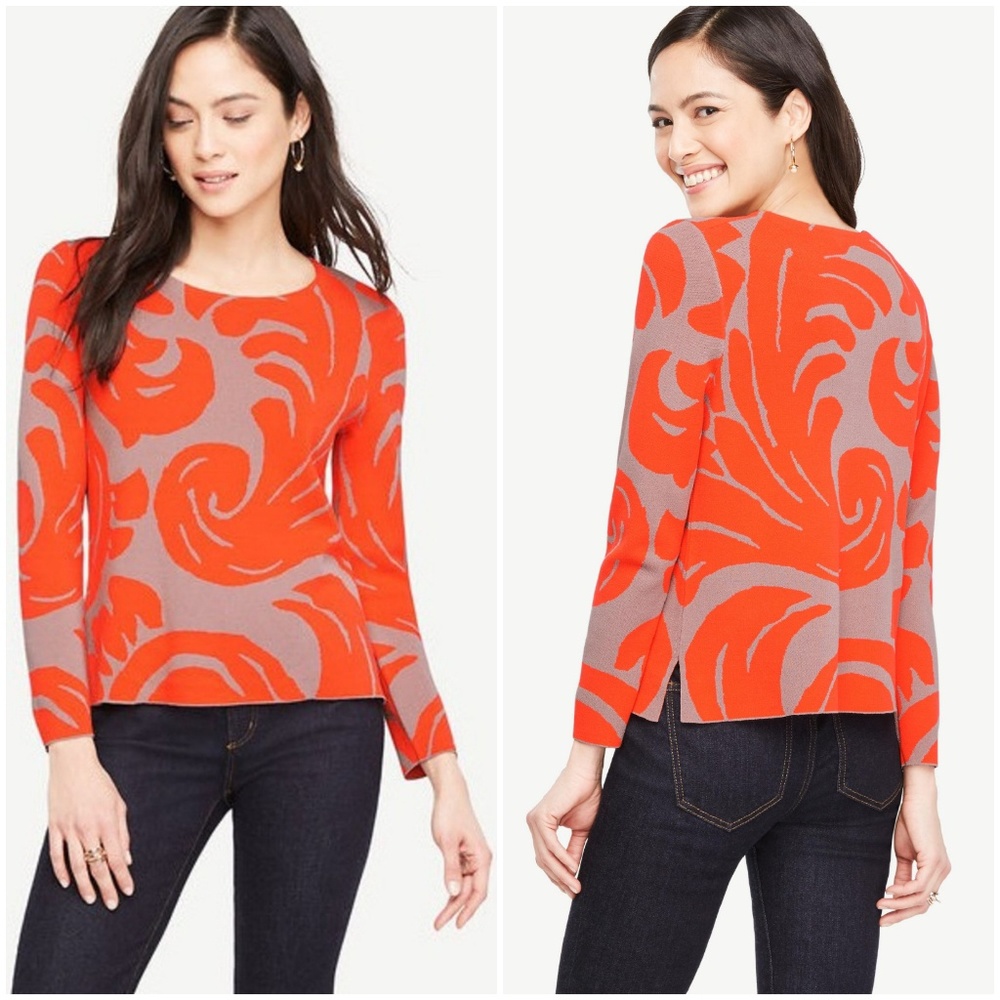 Ann Taylor Red Fan Leaf Sweater Size XS